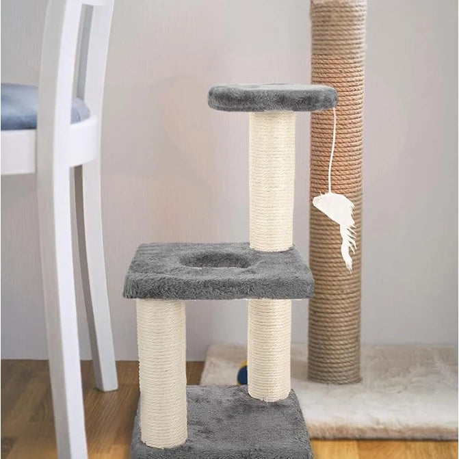 Arranhador para Gatos com 3 Bases e Brinquedo para Pets