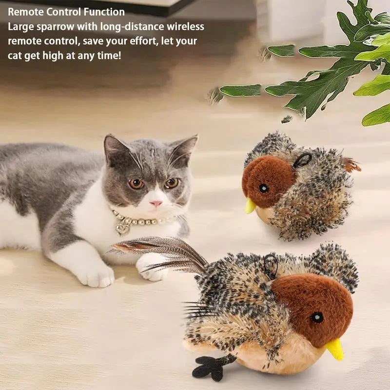 Brinquedo de Pássaro Bate-Asas para Gatos - Brinquedo Interativo de Exercício com Pelúcia, Estimula Instintos de Caça, Controle Remoto e USB