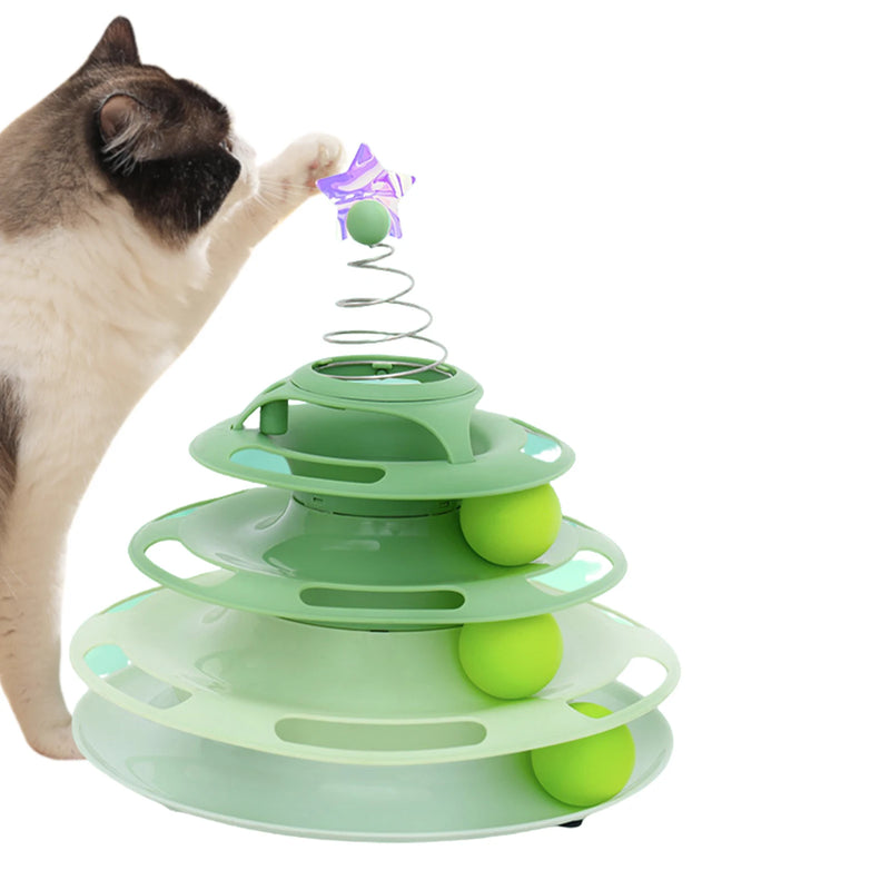 Brinquedo Interativo para Gatos - Torre de Bolas Giratórias com Pista de Enigma