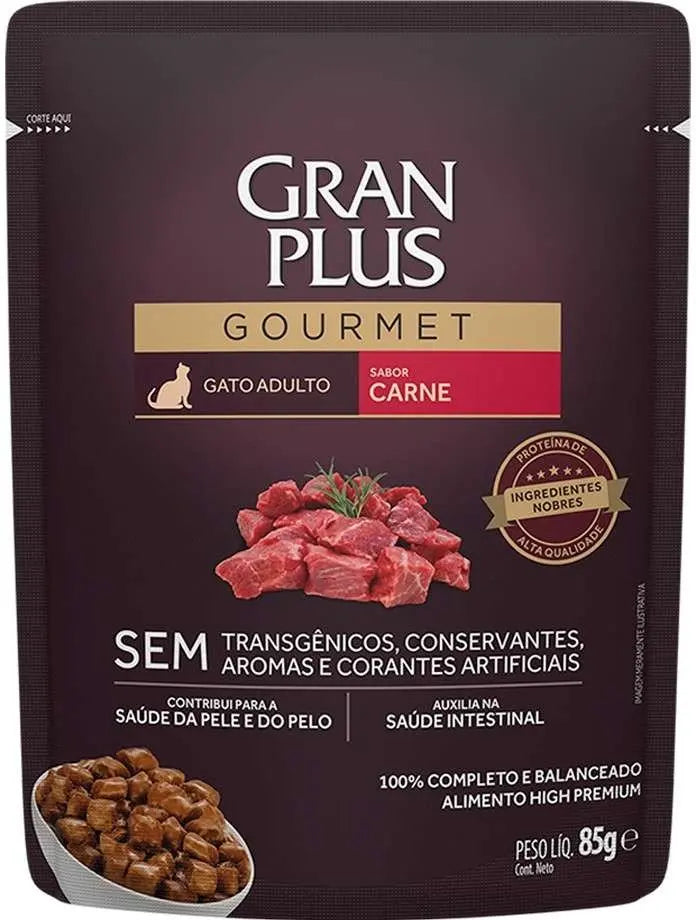 Pack Ração Úmida GranPlus Gourmet Sachê Carne para Gatos Adultos 18 Unidades de 85g Cada