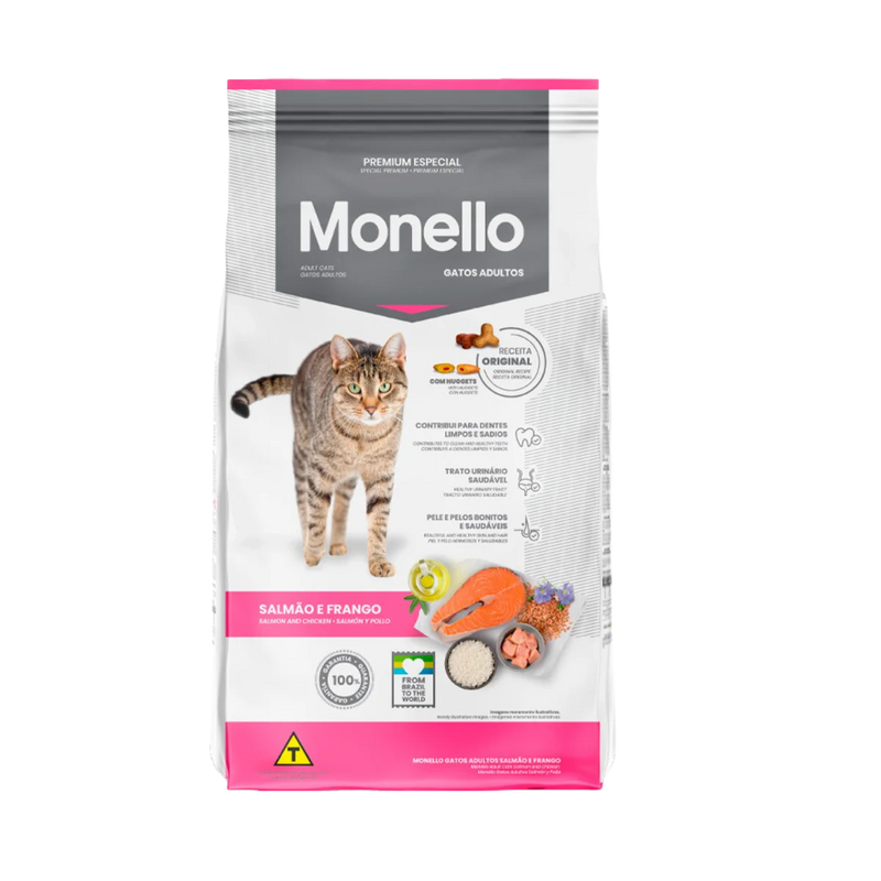 Ração Monello para Gatos Adultos Sabor Salmão e Frango - 1kg