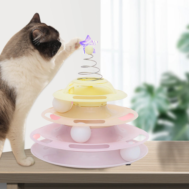 Brinquedo Interativo para Gatos - Torre de Bolas Giratórias com Pista de Enigma