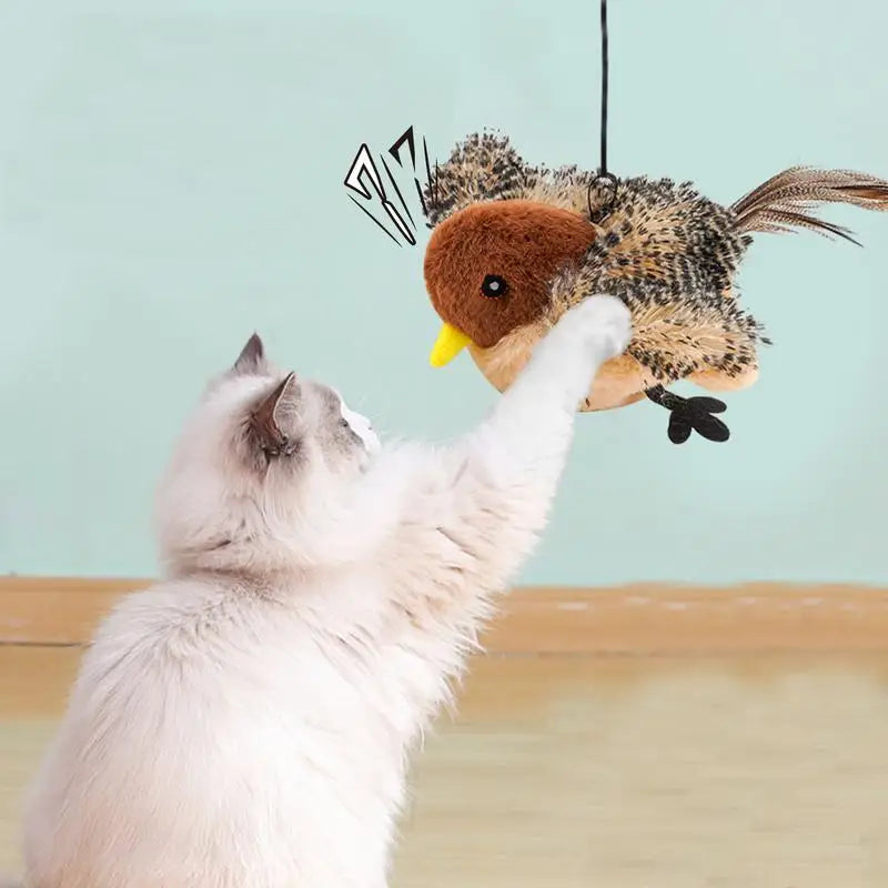 Brinquedo de Pássaro Bate-Asas para Gatos - Brinquedo Interativo de Exercício com Pelúcia, Estimula Instintos de Caça, Controle Remoto e USB